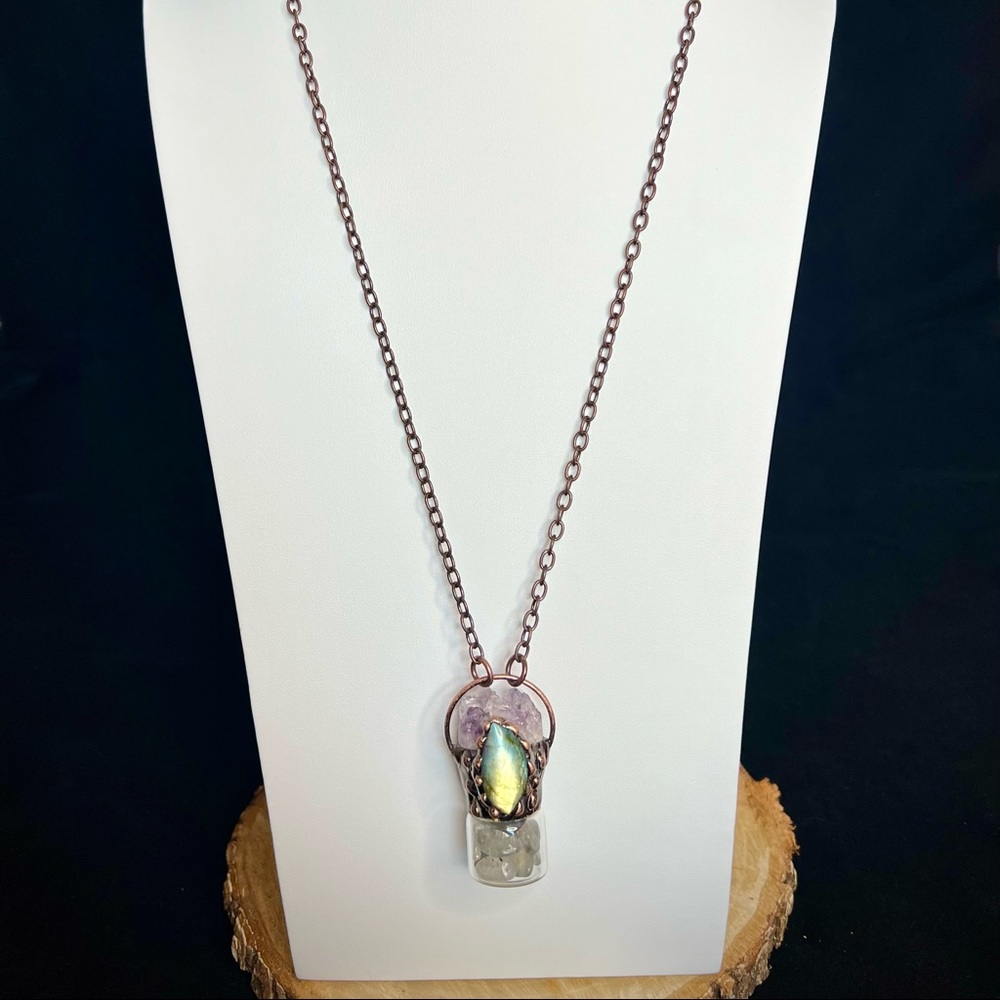 Soldered Amethyst & Labradorite Bottle Pendant Necklace - Picture 3 of 9